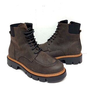 MIZ MOOZ NUBUCK LEATHER LACE UP BOOTS SIDE ZIP BROWN 37EU / 7US NEW # Z-226